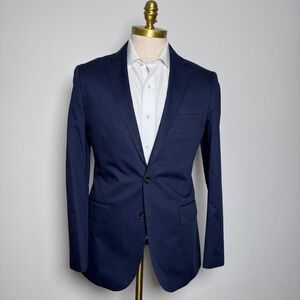J.Crew Ludlow Blazer Mens 39R Slim Navy Blue Solid Cotton Duca Visconti Italy